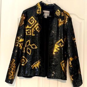 CHICO'S CELEBRATION SEQUIN JACKET HOLIDAY PARTY SIZE: 1